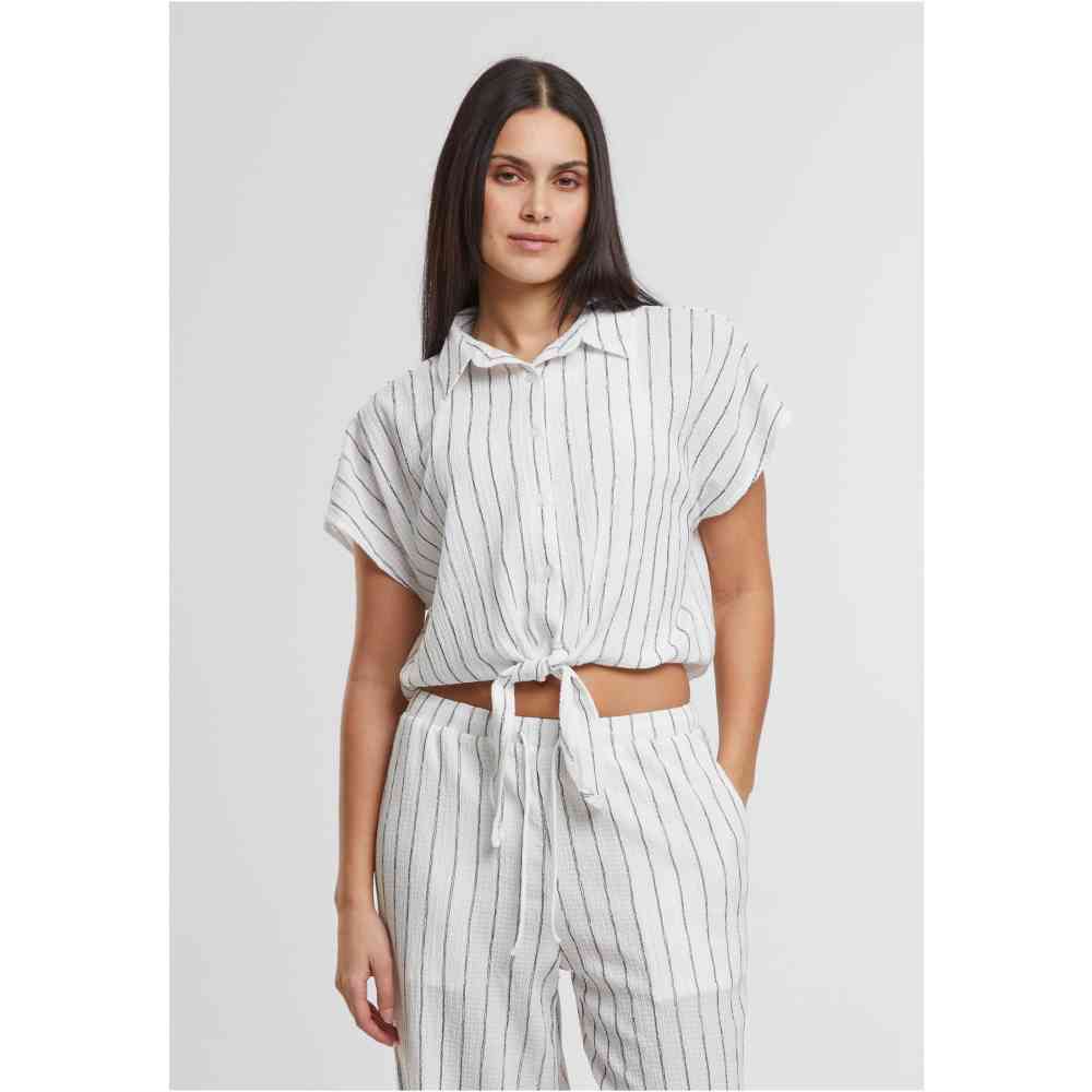 Urban Classics - Structured Striped Tied Bluse - Gebrochenes Weiß/Schwarz